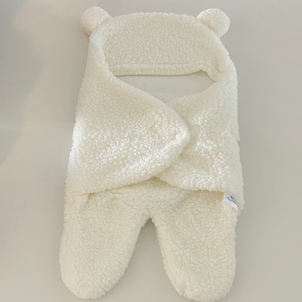 Cozy Cream Baby Swaddle with Bear Ears